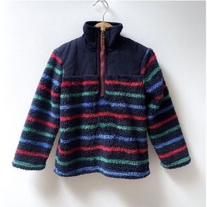 Joules Kids Fleece Pullover 1/4 Zip Navy Red Striped Faux Fur Top Size 4Y